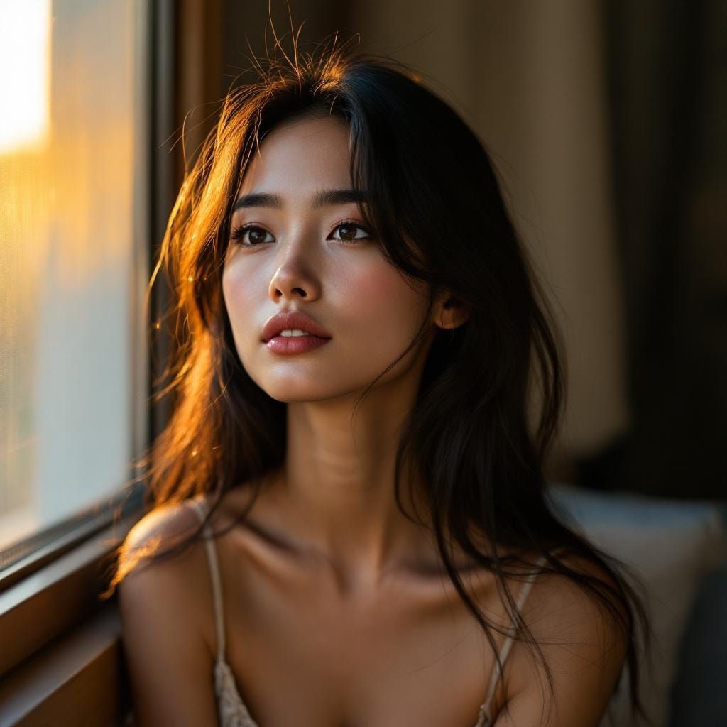 Portrait of a Thoughtful Woman in Golden Hour Light