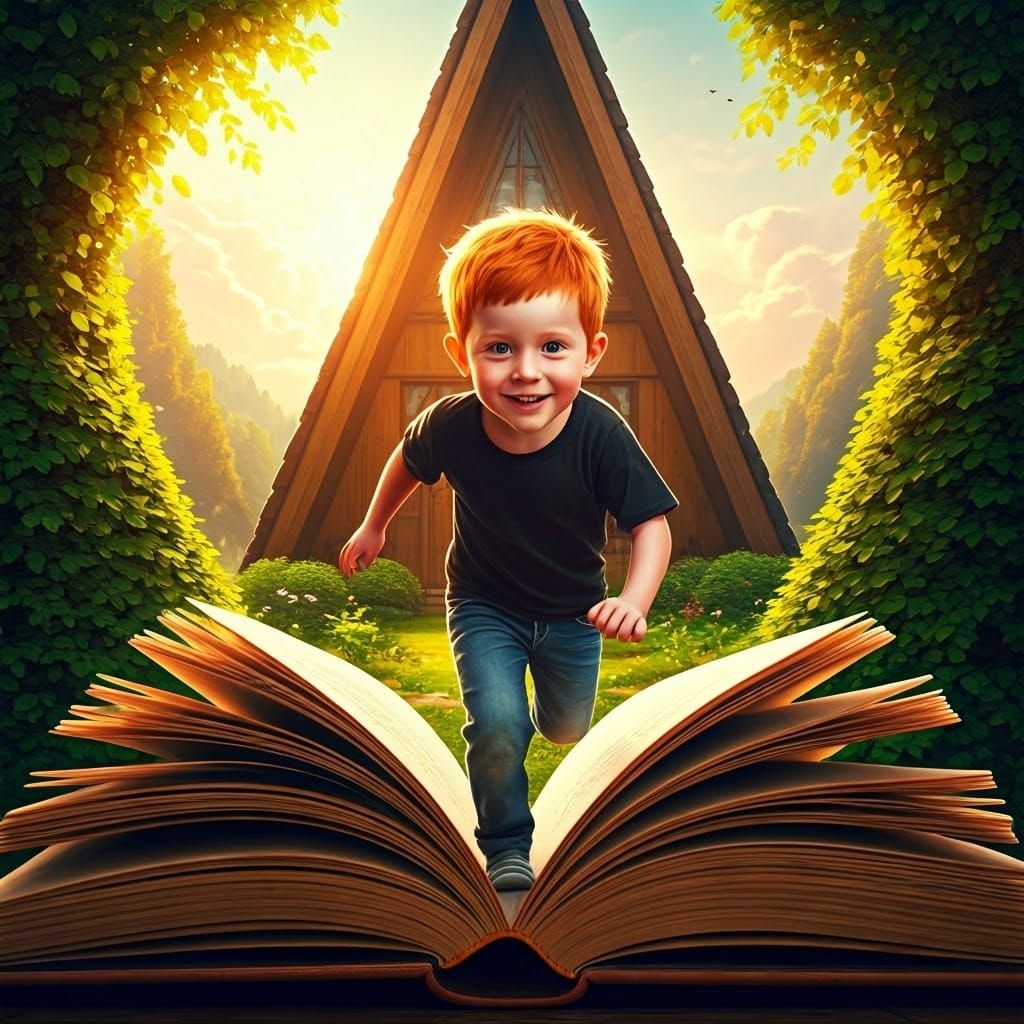 Boy Escapes Book: A Hyperrealistic Fantasy Scene