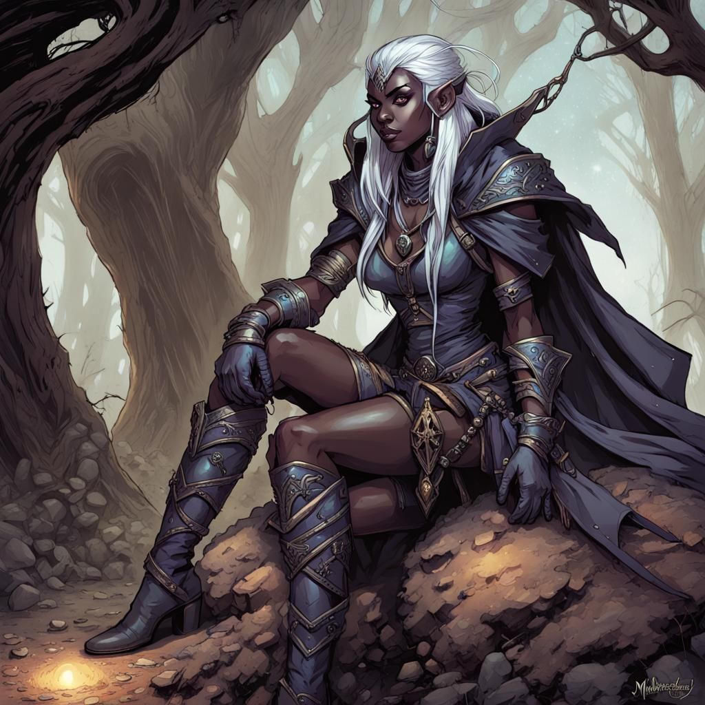 Dark Elf Adventurer in Comic Book Style