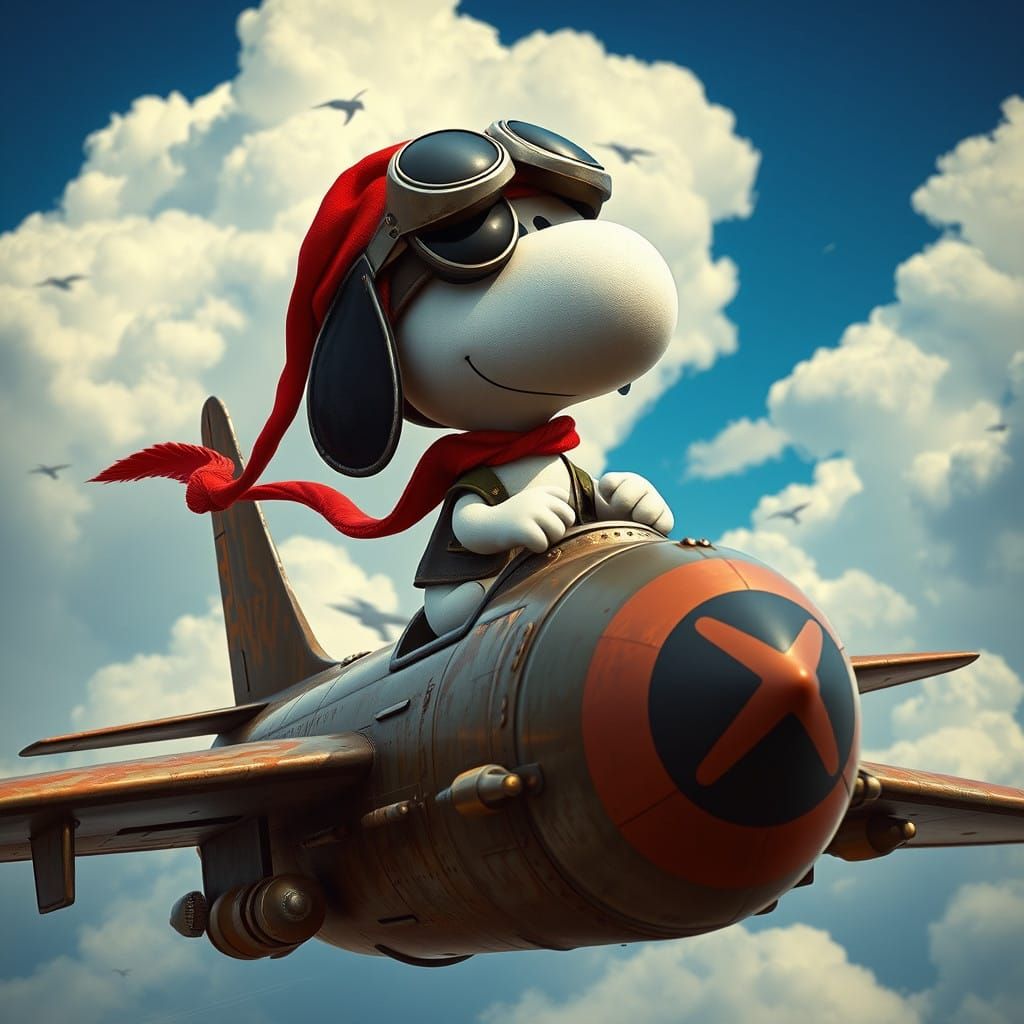 Flying Ace Snoopy Pilots Vintage Bomber Missile