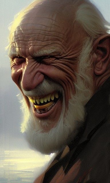 Sinister Smiling Old Man in Oil Painting Style