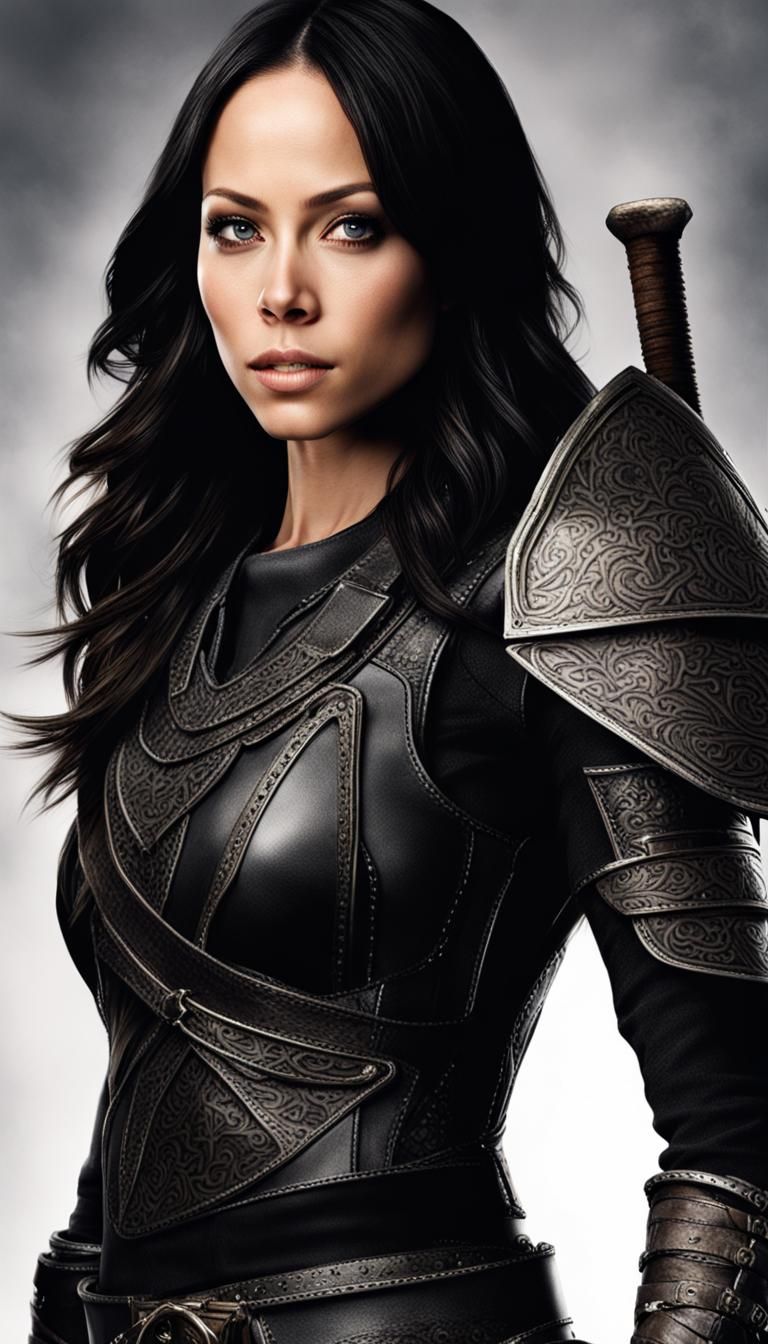 Woman Warrior in Black Leather Armor