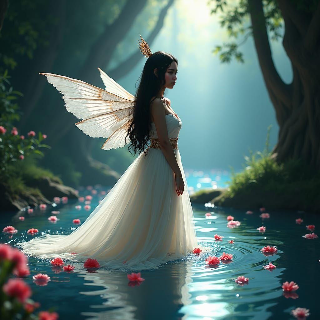 Filipina Fairy Queen in Forest Cave, Fantasy Art