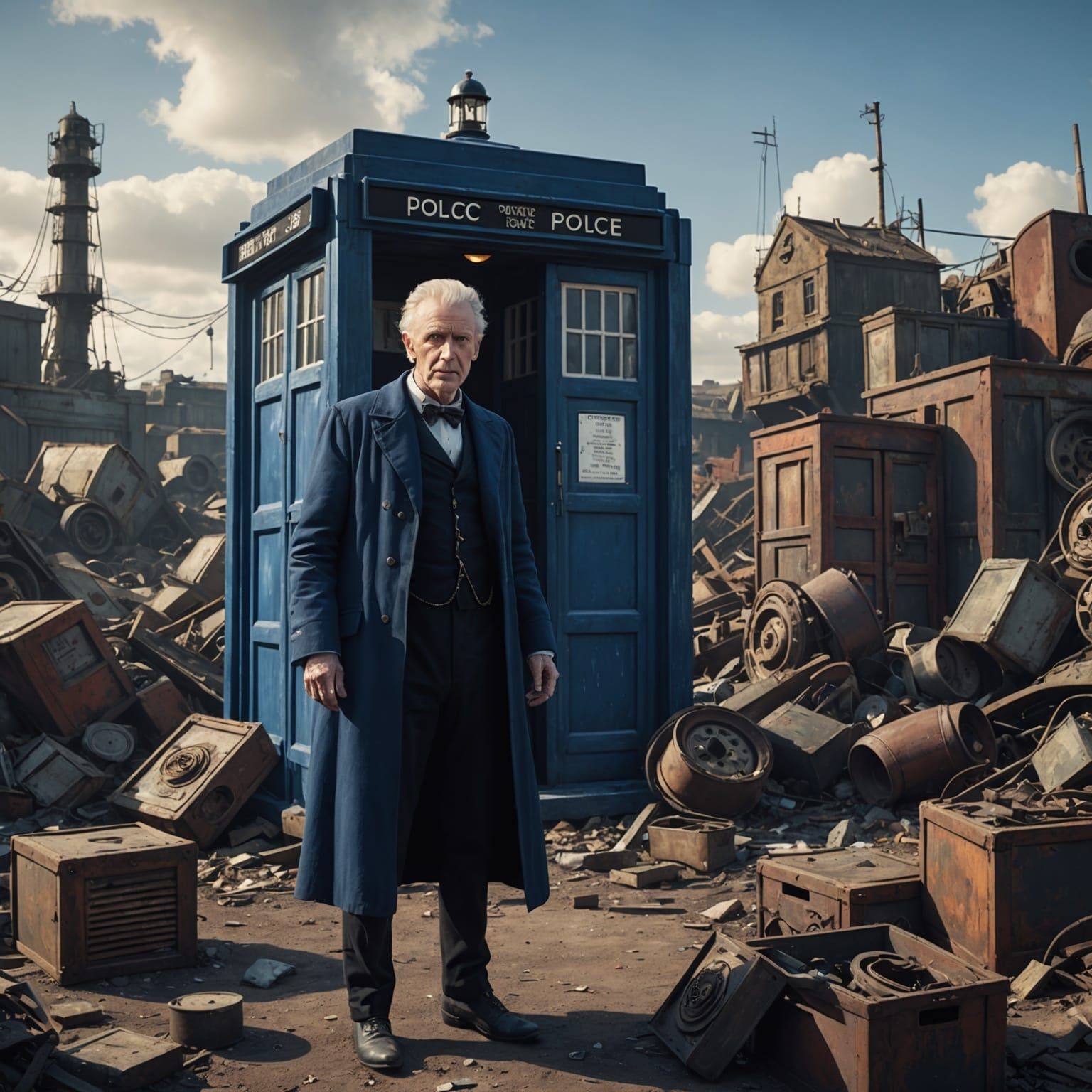 First Doctor and TARDIS in Junkyard Art