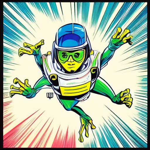 Frog Skydiving in Comic Book Art Style