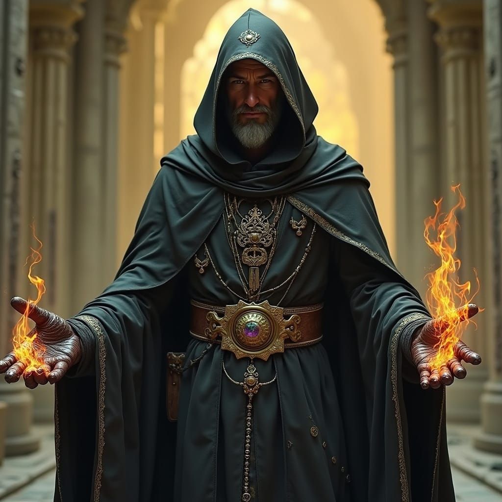 Mystical Wizard Casting Spell in a Dark Fantasy Scene