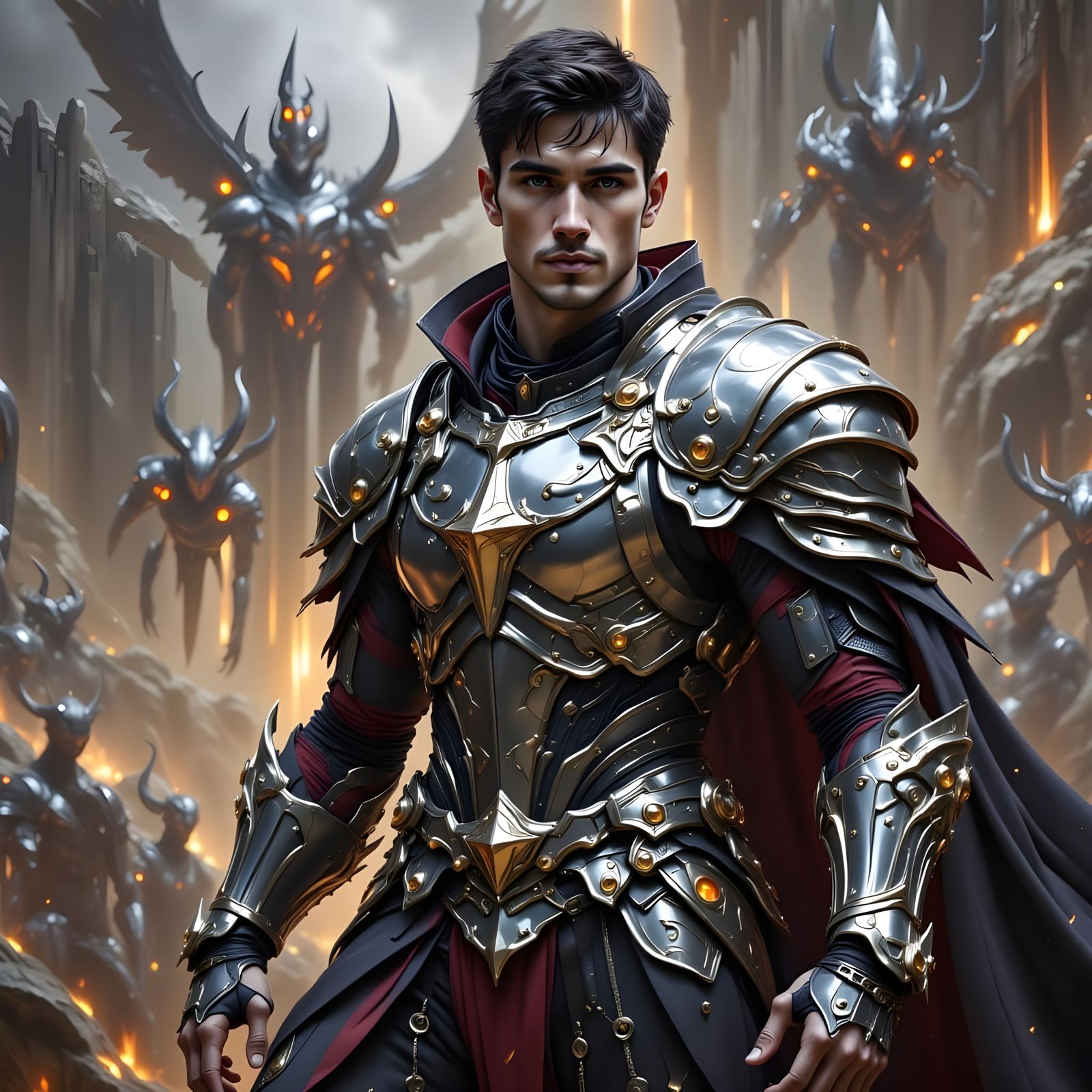 Mighty Silver Knight Triumphs Over Defeated Demons in Fantas...