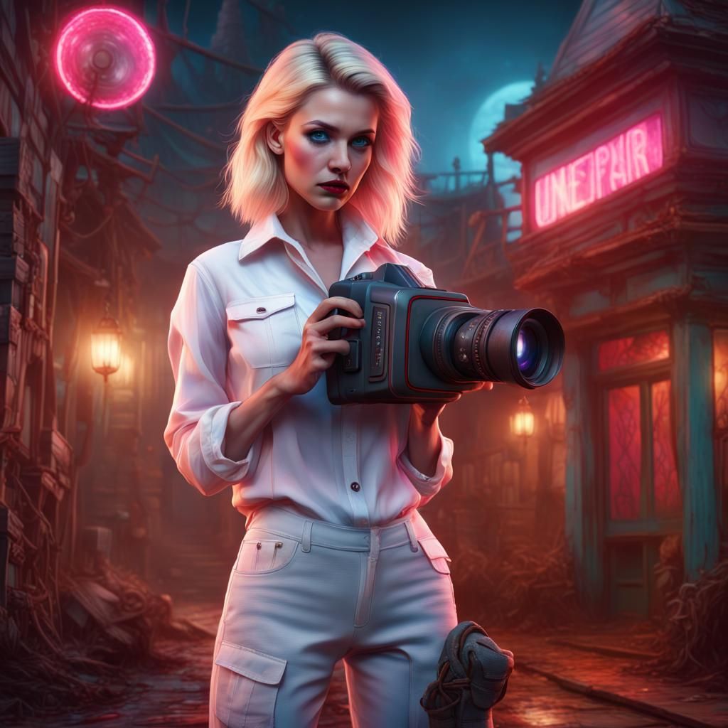 Blonde Ghost Hunter with Thermal Camera, Fantasy Art