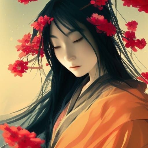 Japanese Woman in Kimono, Hyperdetailed Concept Art