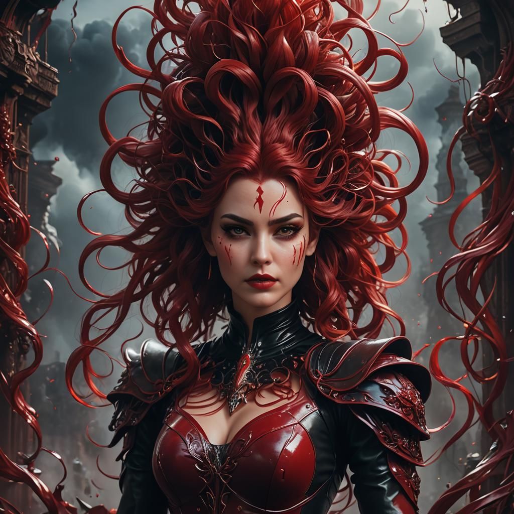 Red Haired Woman Smoking: Detailed Fantasy Art