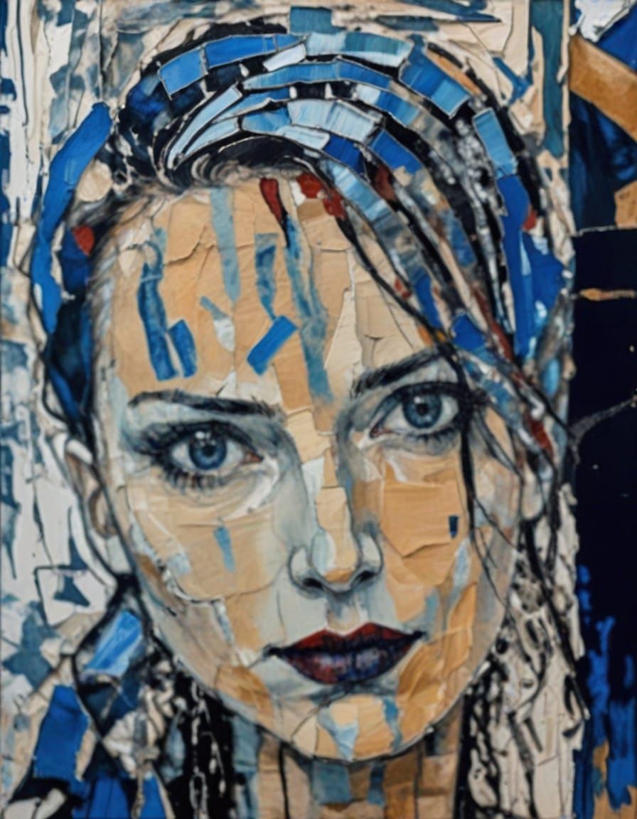 Sad Gothgirl Portrait in High Contrast Impasto Style