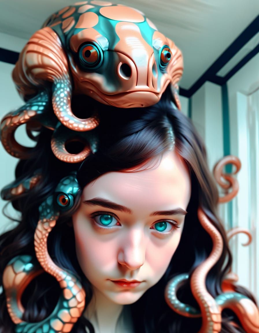 Art Deco Liar's Face with Orange and Teal