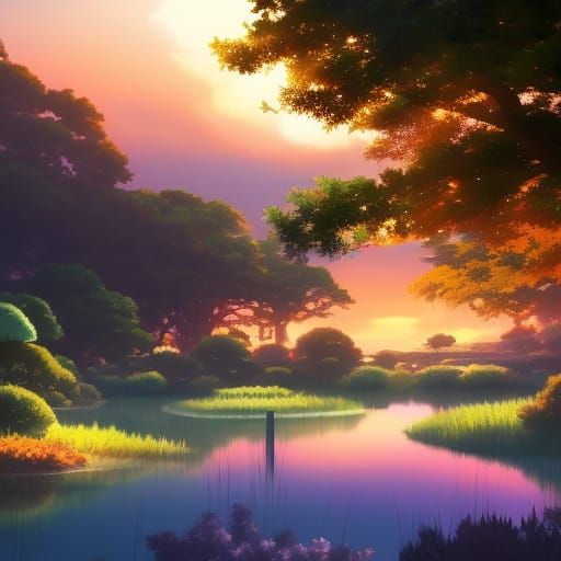 Anime Nature Inspired by Studio Ghibli and Makoto Shinkai