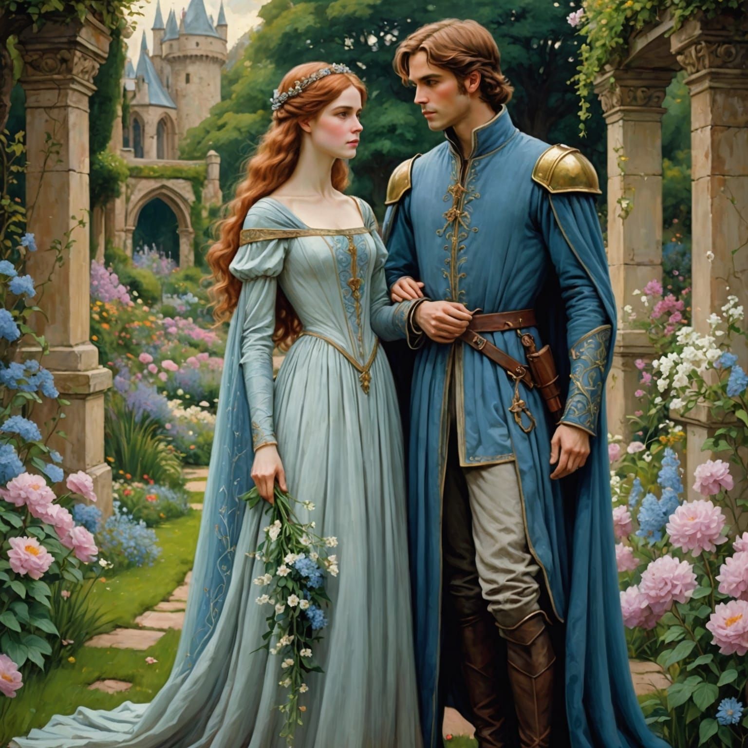 Medieval Prince and Princess in Anime Style