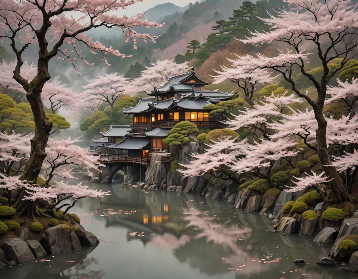 Moonlit Japanese Village in Anime Style