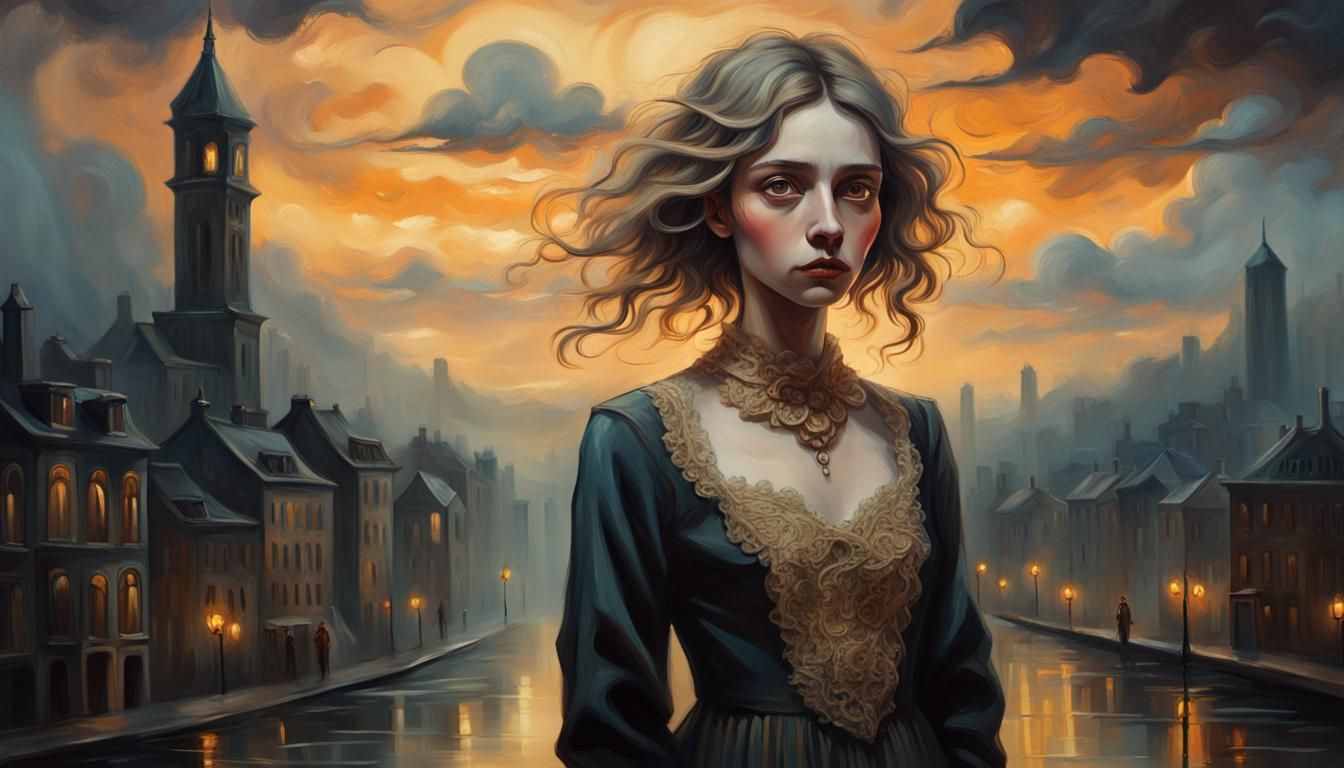 Mystical Cityscape: A Surreal Oil Painting