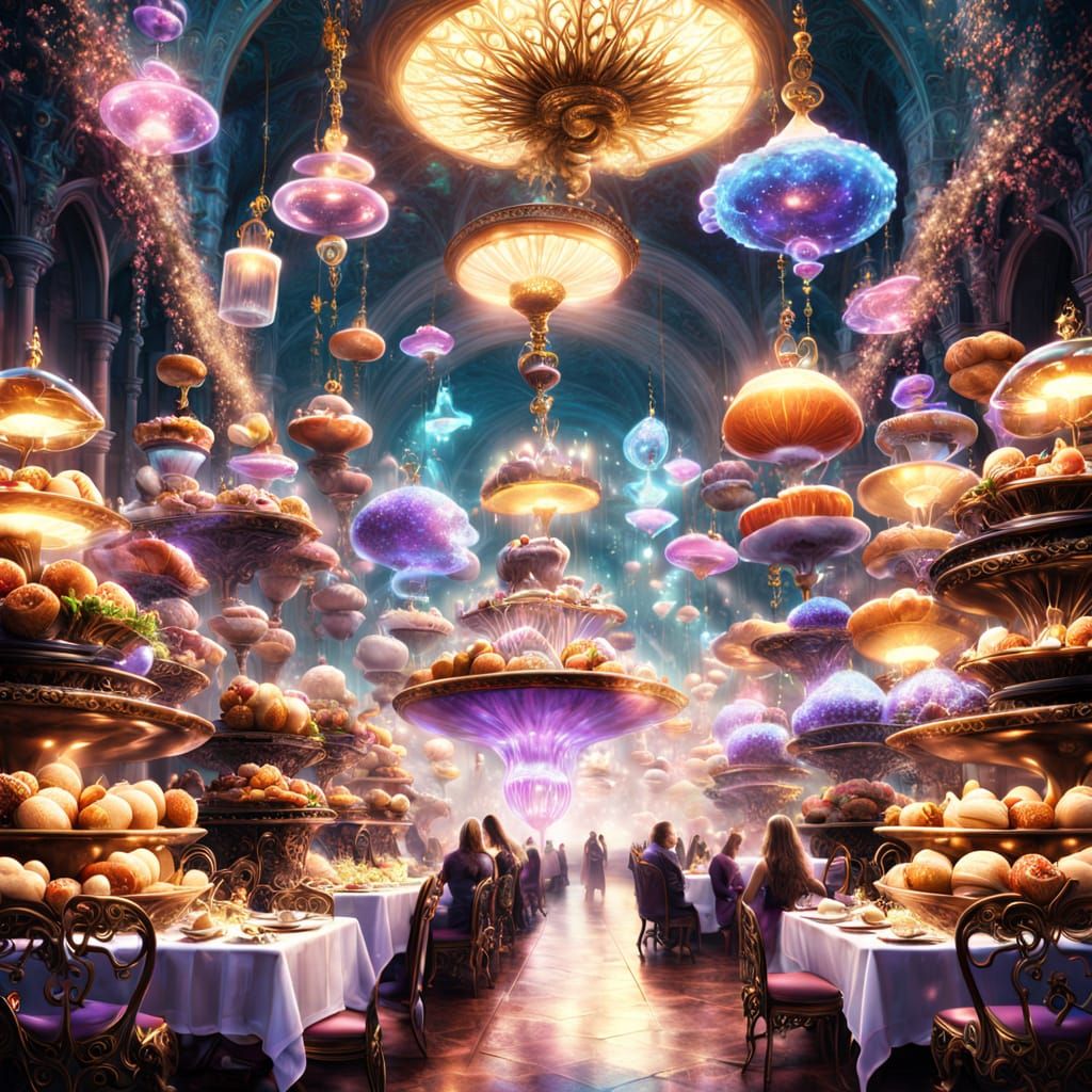 Magical Feast Levitating in Grand Hall Digital Art