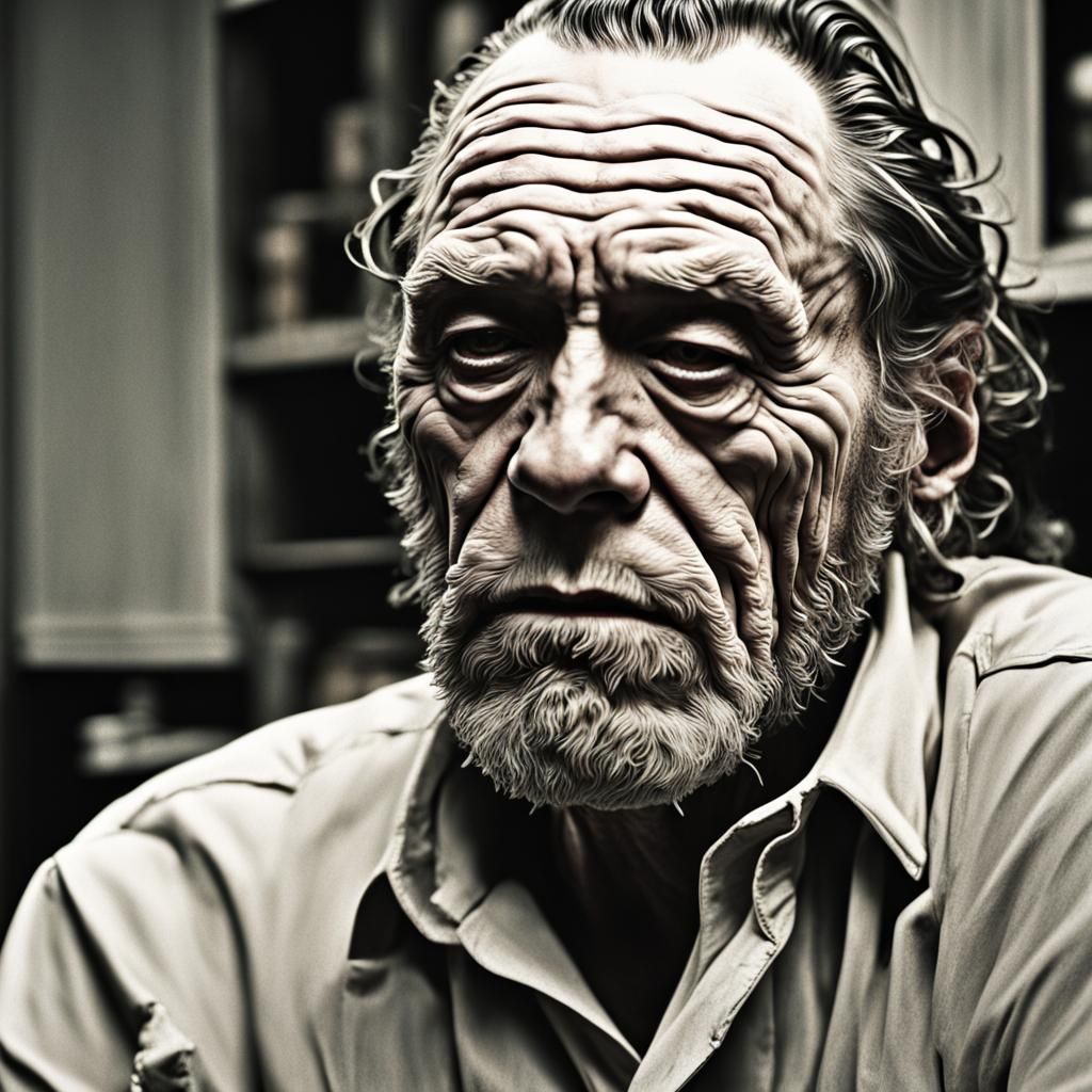 Hyperrealistic Portrait of Charles Bukowski as Henry Chinask...
