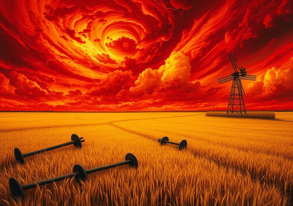 Golden Fields Beneath Fiery Storm