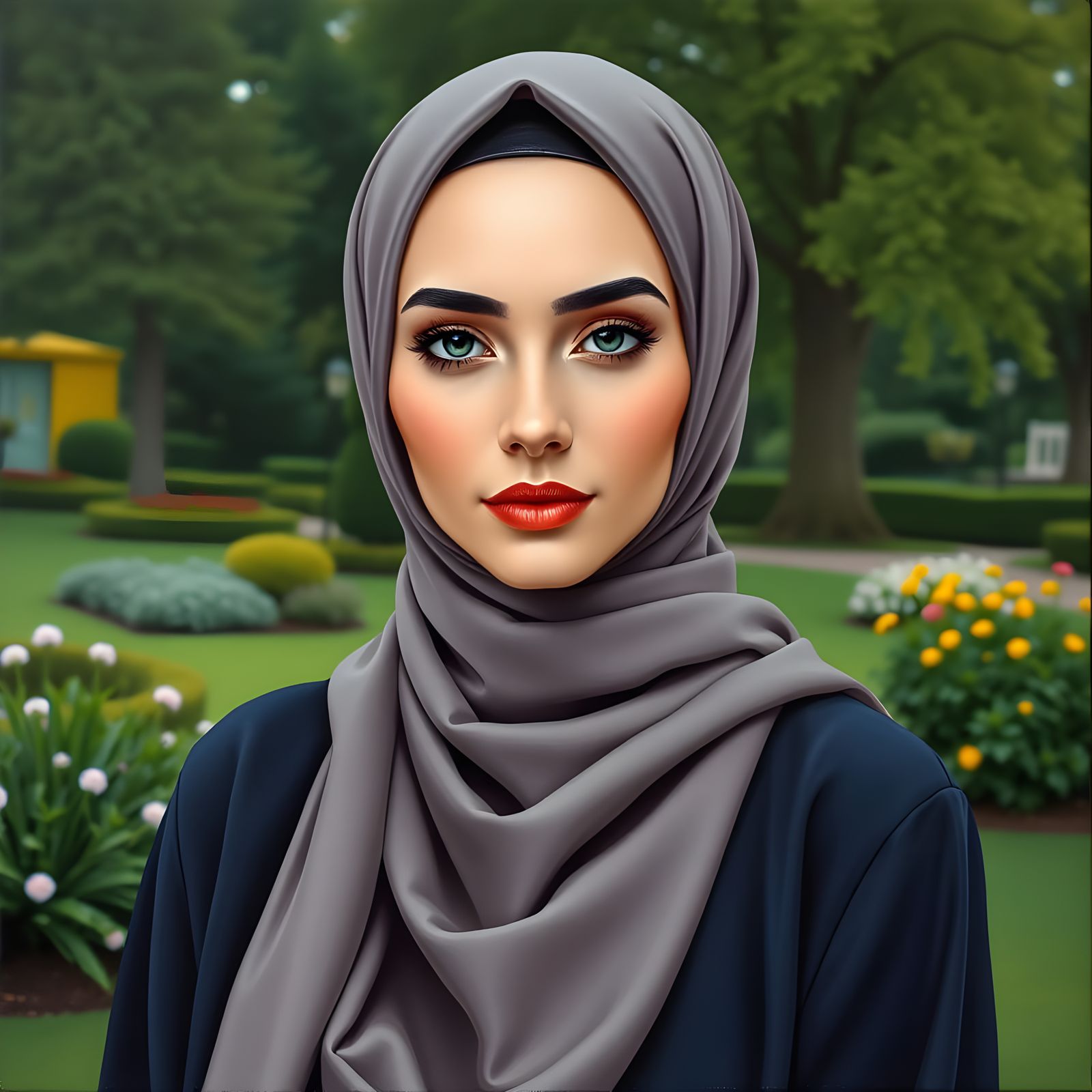 Beautiful Woman in Hijab: Modern Oil Painting