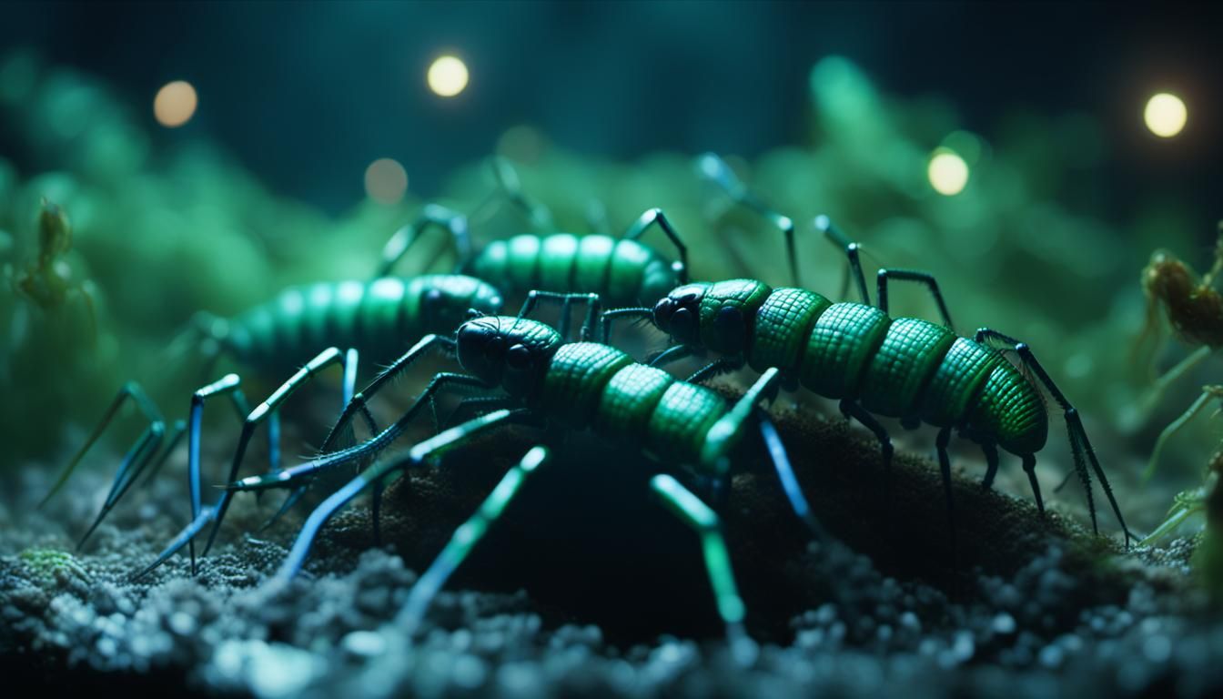 Electronic Centipedes Constructing Nest in Dystopian Style