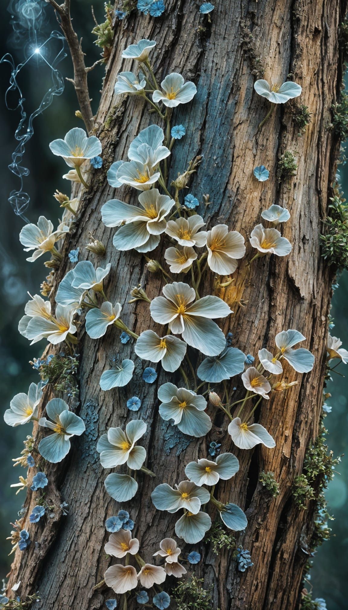 Glowing Bioluminescent Fungus in a Surreal Floral Fantasy