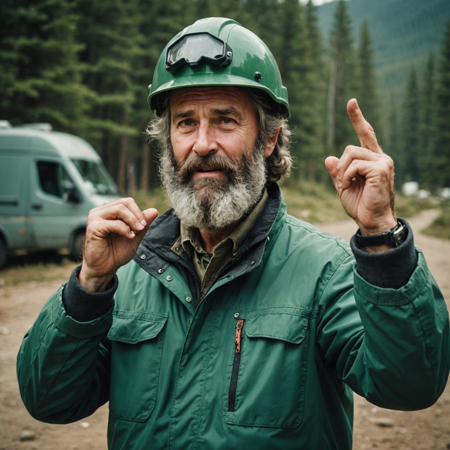 Happy Geologist Balances Helmet in Cinematic Still