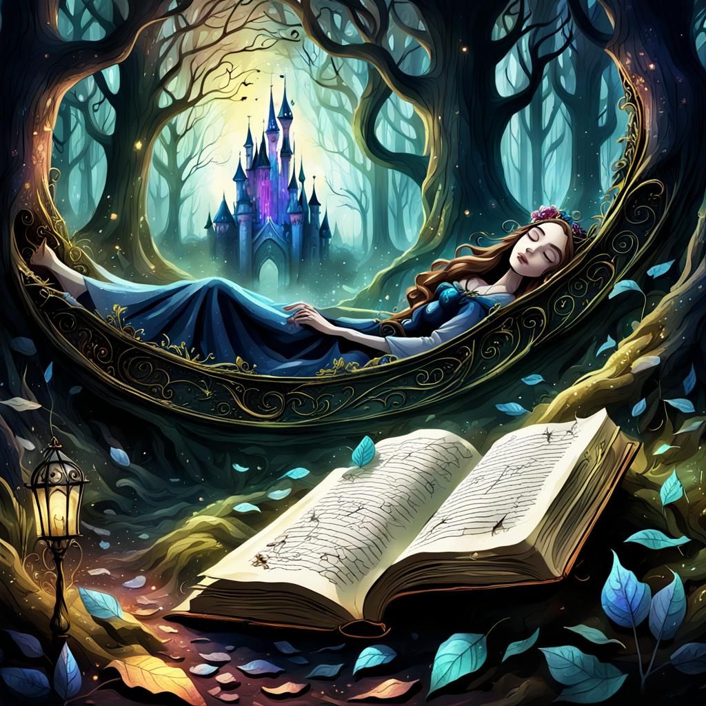 Sleeping Beauty's Enchanted Dreamscape in Watercolor Style