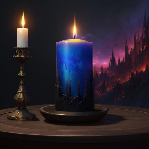 Flickering Candle on Table, Detailed Matte Painting