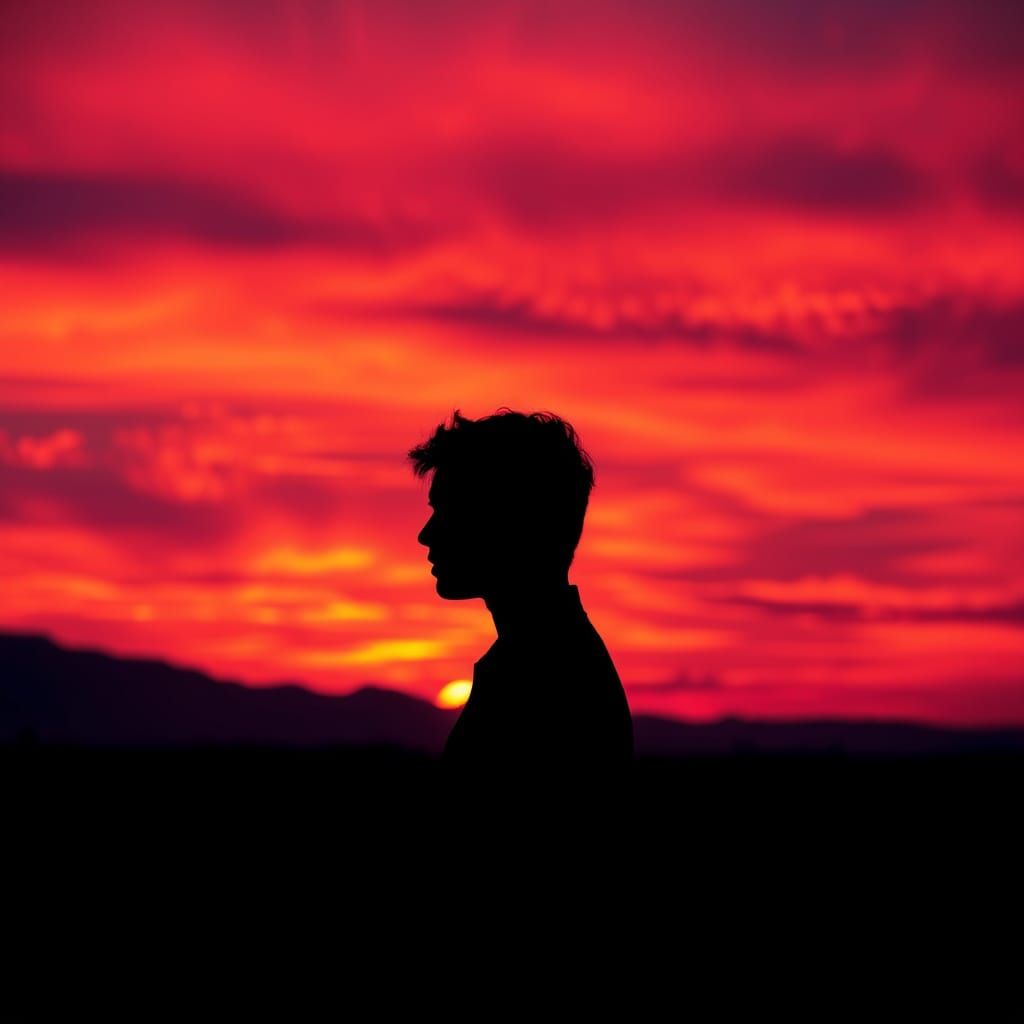 Vibrant Sunset Silhouette in Dramatic Sky with High Detail