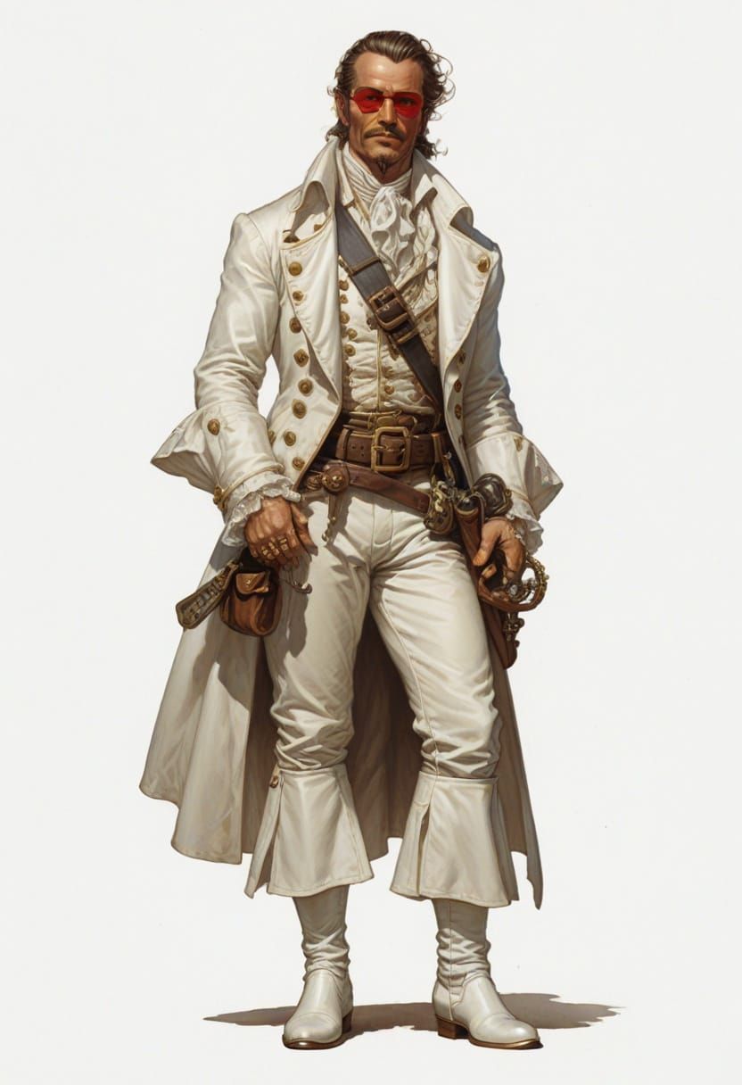 18th Century Pirate Gentleman in Extravagant White Attire
