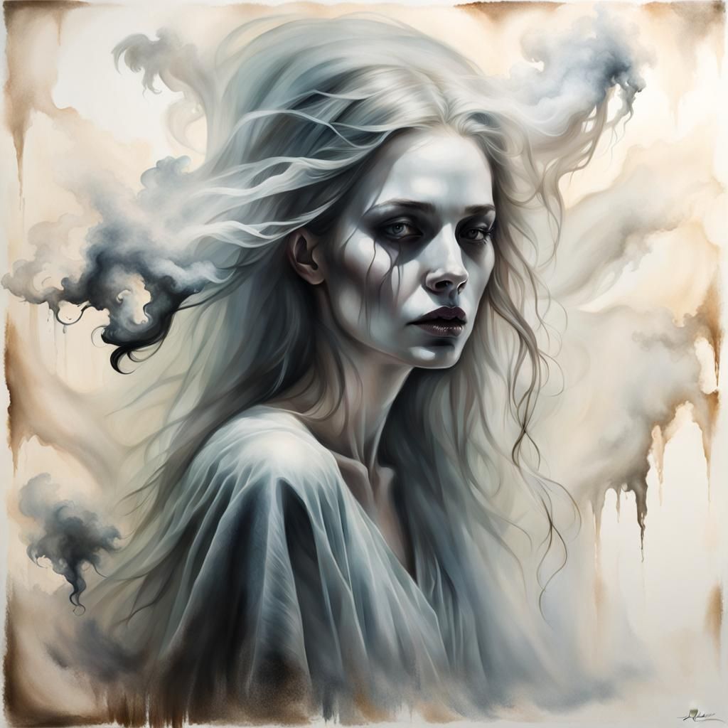 Ghostly Woman Portrait in Pastel Minimalist Style