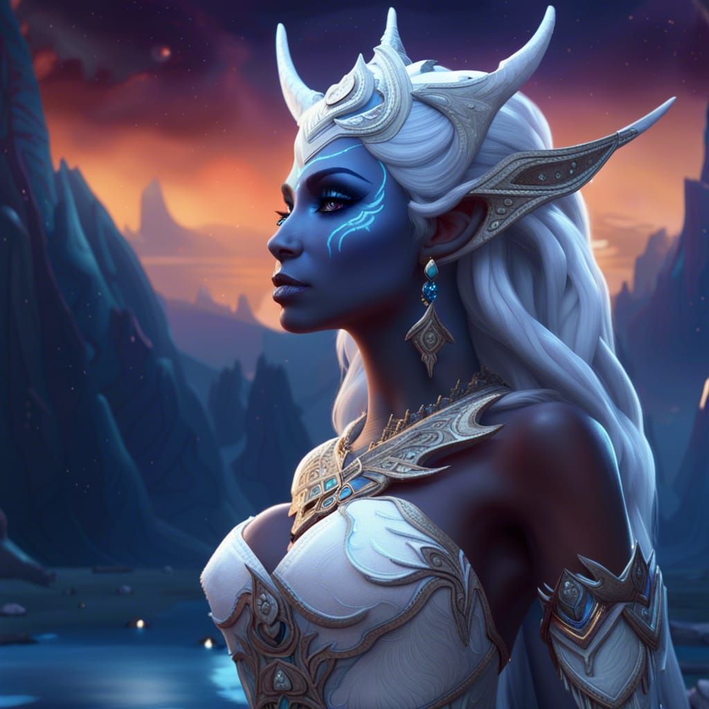 Night Elf Queen Azshara in Moonlit Fantasy Art