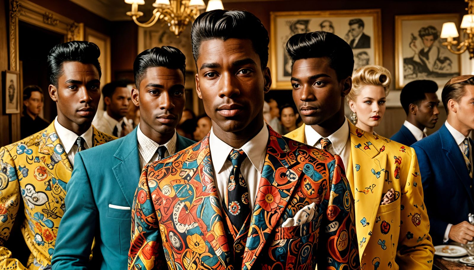 1950s Men's Fashion Extravaganza in Maximalist Style