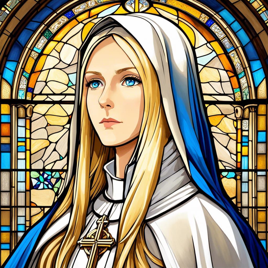 Anime Nun in Stone Church Interior