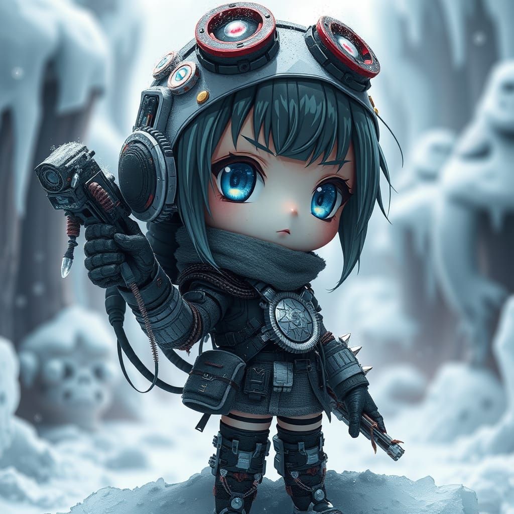 Cryopunk Chibi Female in Hypermaximalist Style