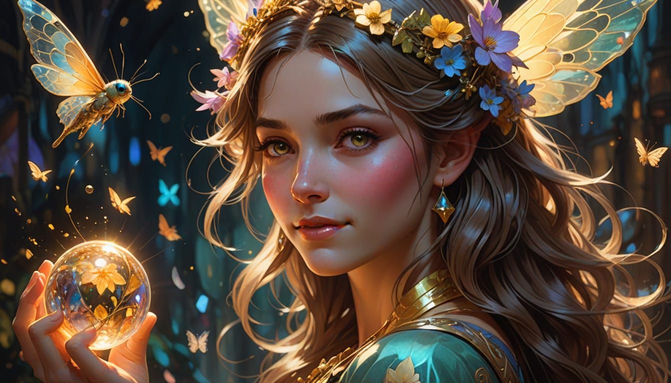 Smiling Fairy Portrait with Glowing Orb in Artgerm Style