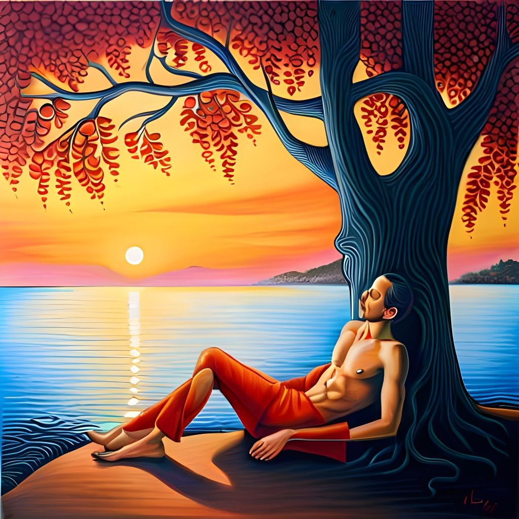 Peaceful Beach Scene in Acrylic Art Style