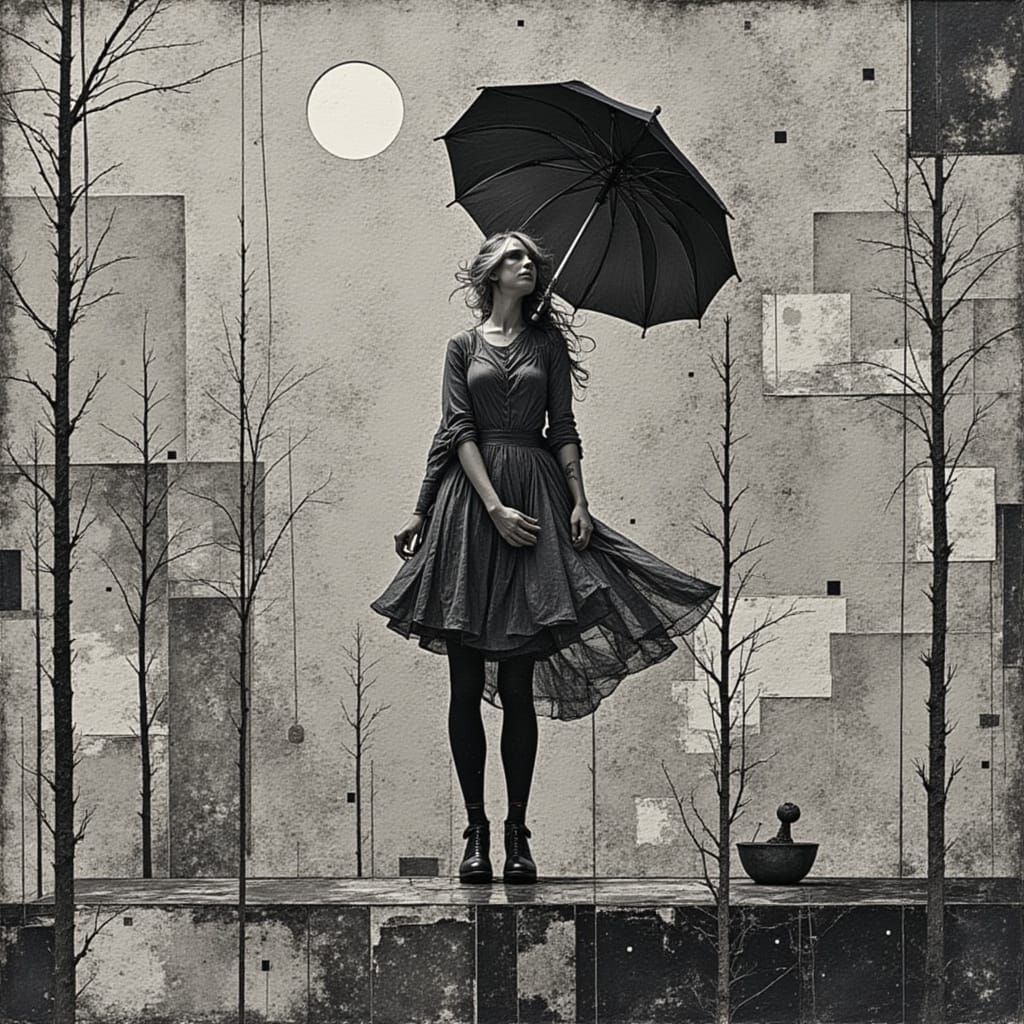 Abstract Paper Collage Portrait in Black and White