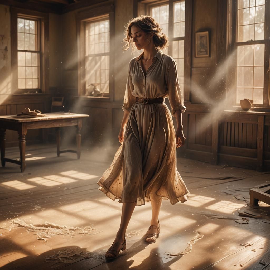 Woman Remembers Waltz in Sunbeams: Fantasy Art