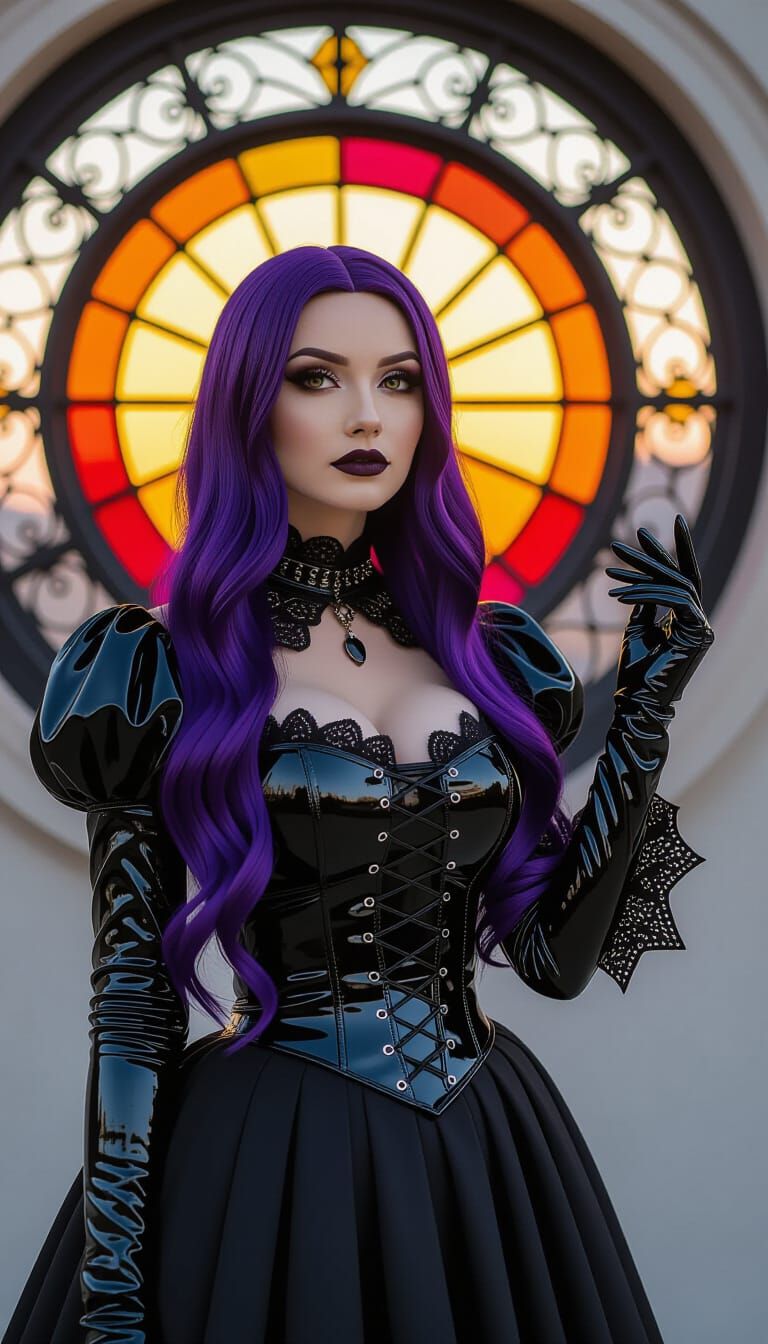 Gothic Wednesday Addams in Latex Cosplay