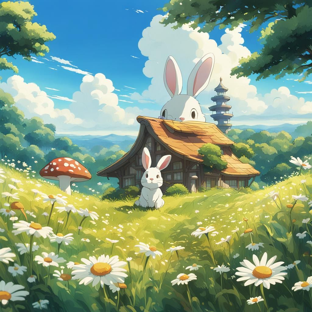 Cute Rabbit in Sunny Meadow: Anime Key Visual
