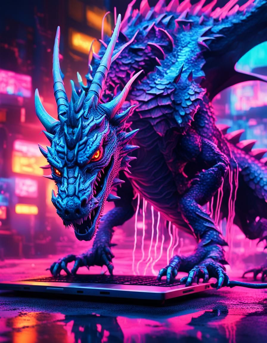 Glitchcore Dragon Emerges: Street Art Style