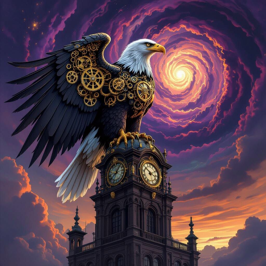 Steampunk Eagle with Clockwork Feathers in Victorian Observa...