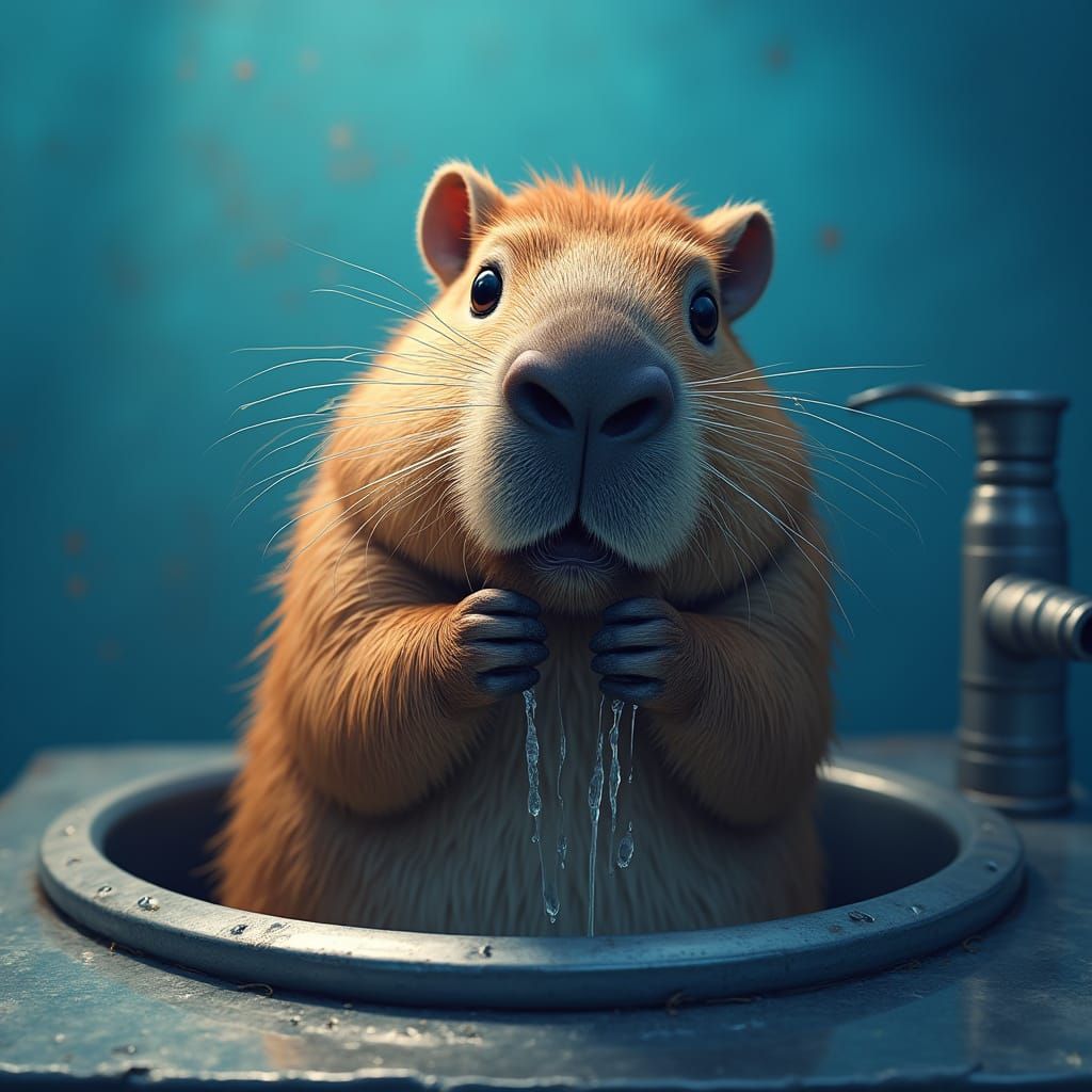 Serene Capybara in Hyperrealistic Kitchen Scene