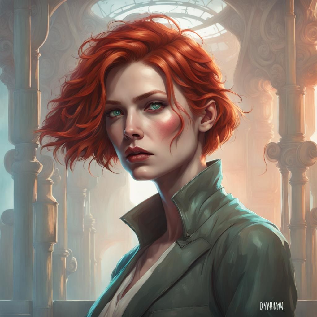 Intricate Portrait of a Red-Haired Rebel Scientist