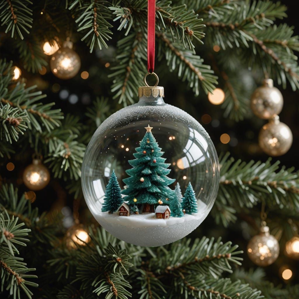 Surreal Christmas Ornament Scene in Dubblefilm Style