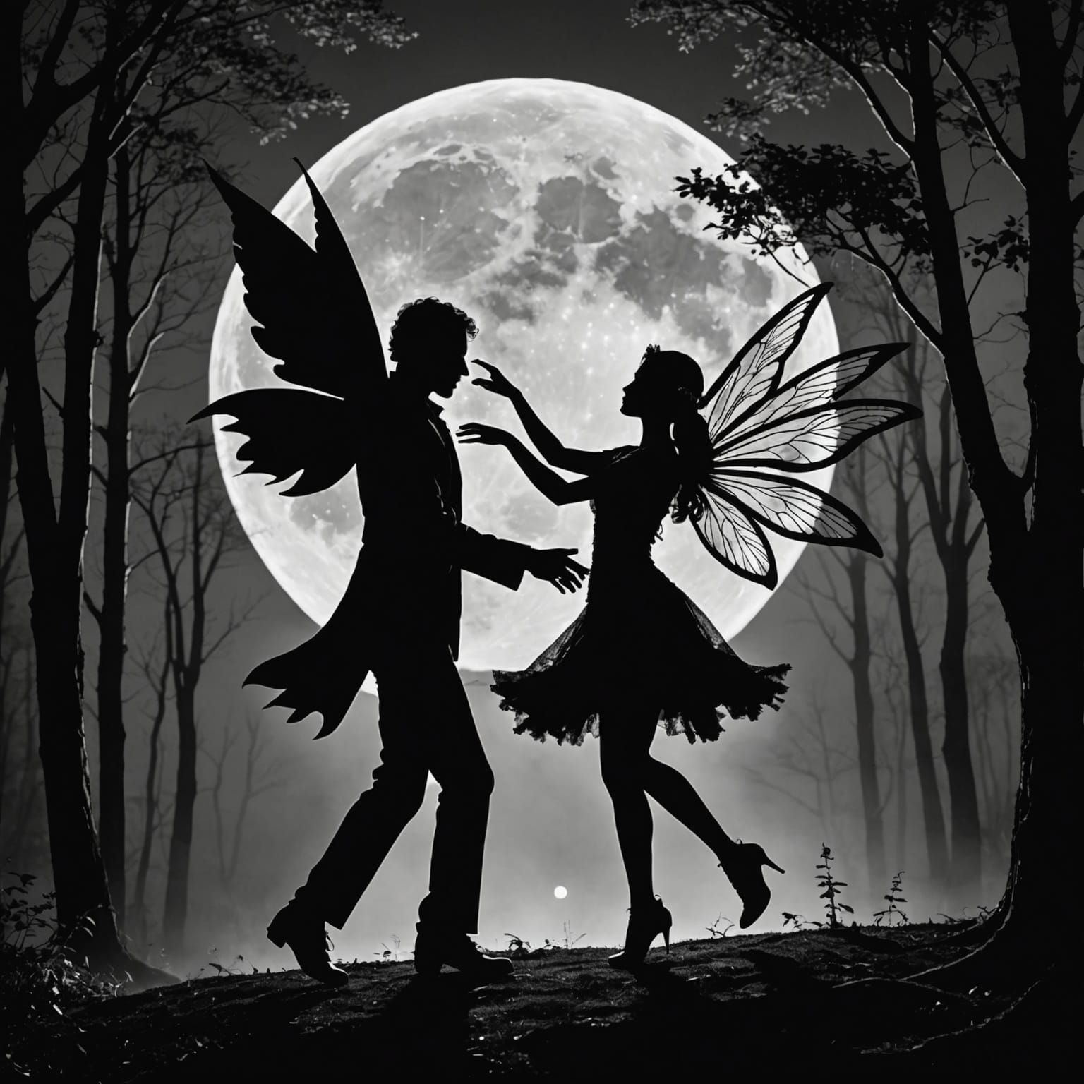 Fairies Dancing in Moonlight: Street Photography Silhouette