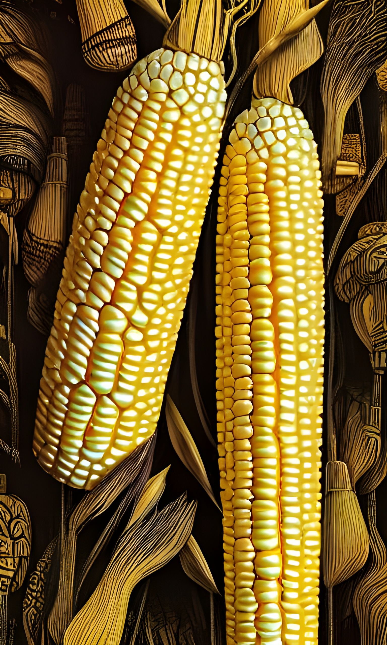 Detailed Carved Wooden Corn Still Life