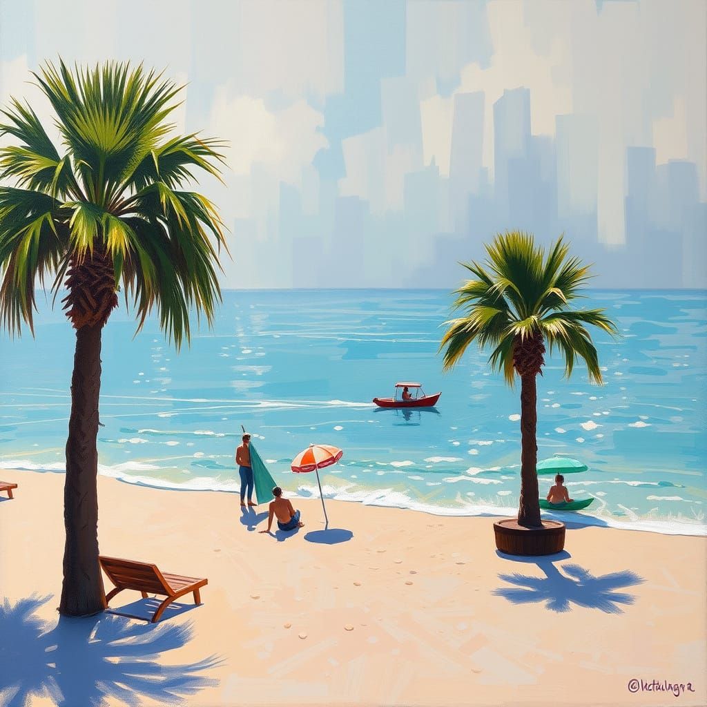 Beach Cafe at Sunset in Impressionist Style